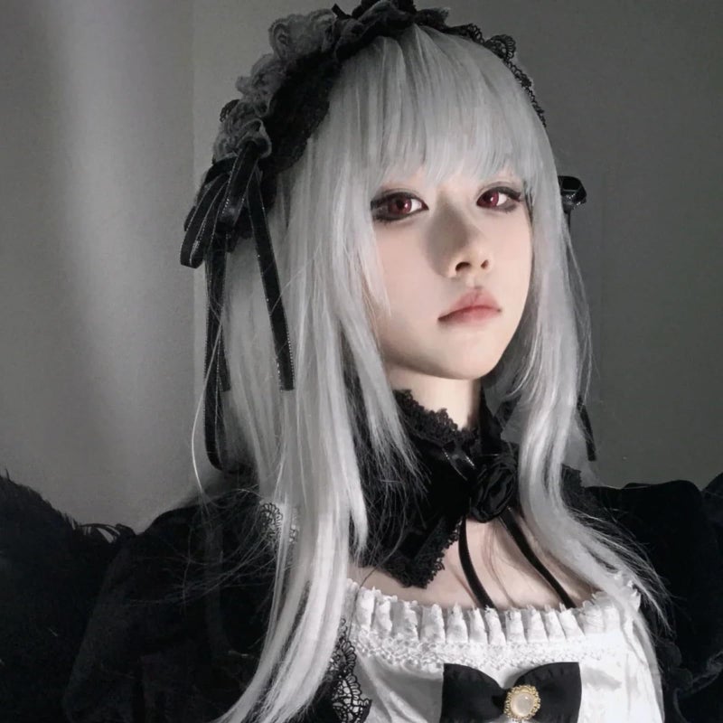 Anogol Hair Cap+32Inch/80cm Silver Wig for Women Cosplay Wig  Peluca Larga Plateada for Anime Cosplay Women Halloween Costumes  Silver White Wig Straight Wig for Halloween Party - Image 4